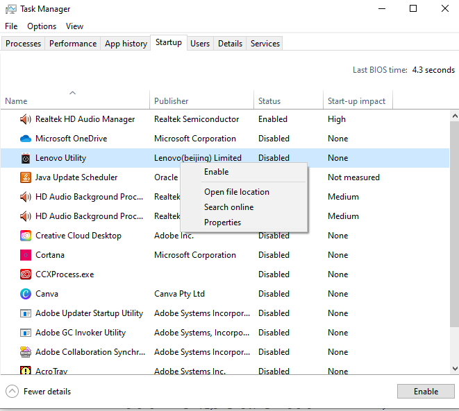 Disable startup programs